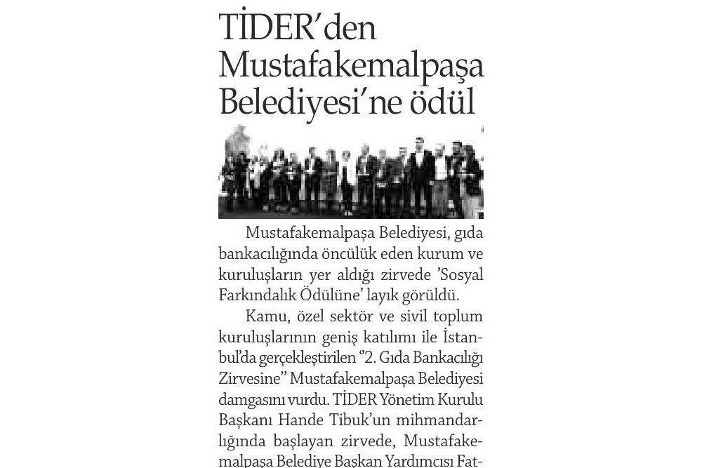 Tider'den Mustafakemalpaşa Belediyesi'ne Ödül