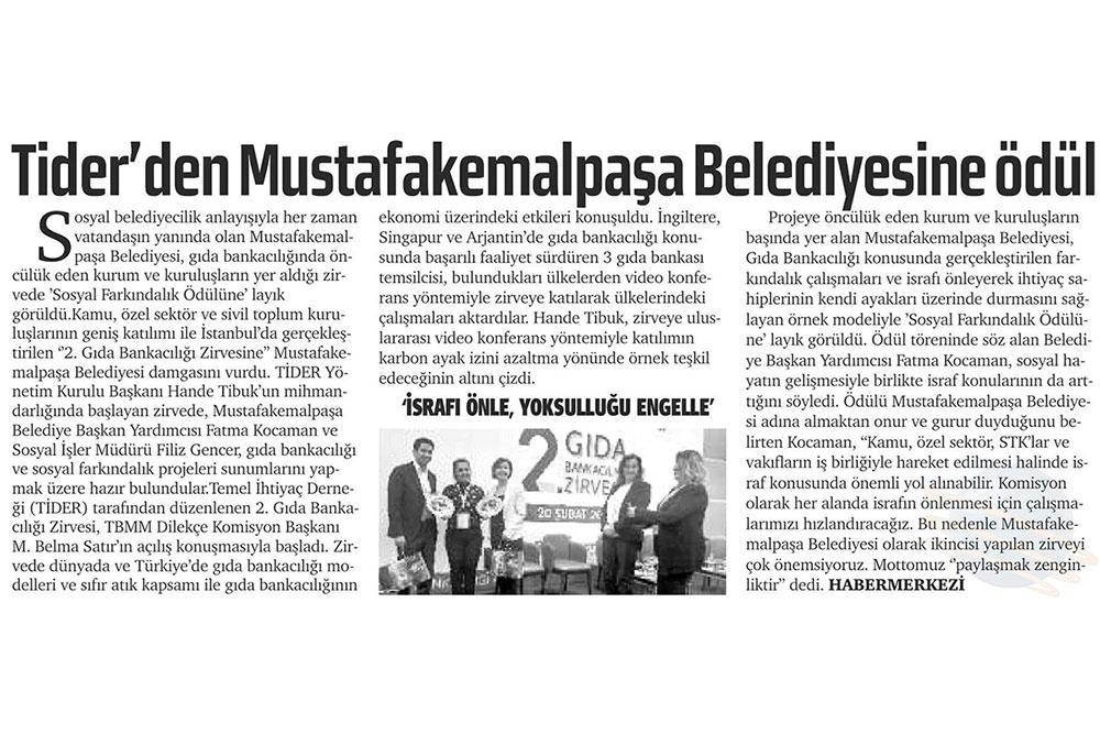 Tider'den Mustafakemalpaşa Belediyesine Ödül