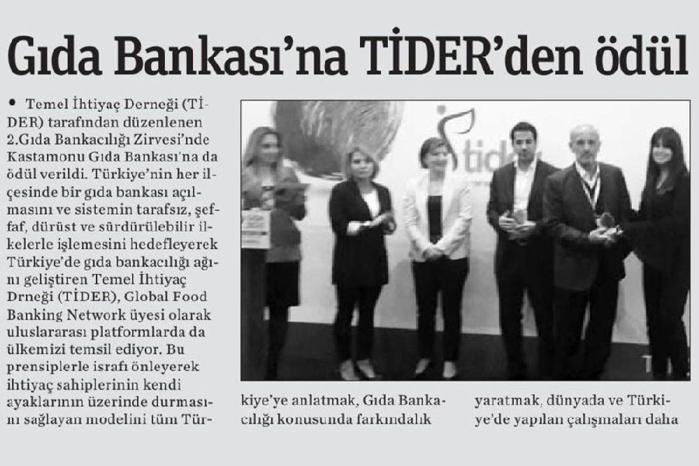 Gıda Bankasına Tider'den Ödül