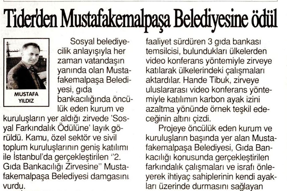 Tider'den Mustafakemalpaşa Belediyesi'ne Ödül