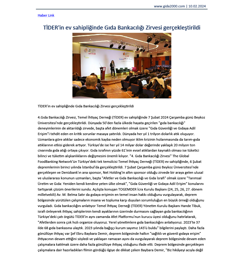 TİDER’in ev sahipliğinde Gıda Bankacılığı Zirvesi gerçekleştirildi